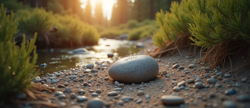 Symbolizing Flow/Cleansing: A local Desert Peach smooth Truckee river stones. - AI Generated