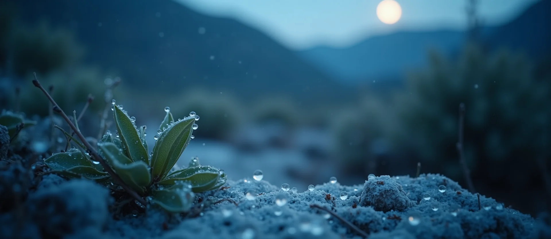 Symbolizing Flow/Cleansing: A local Bitterbrush raindrops on desert leaves. - AI Generated