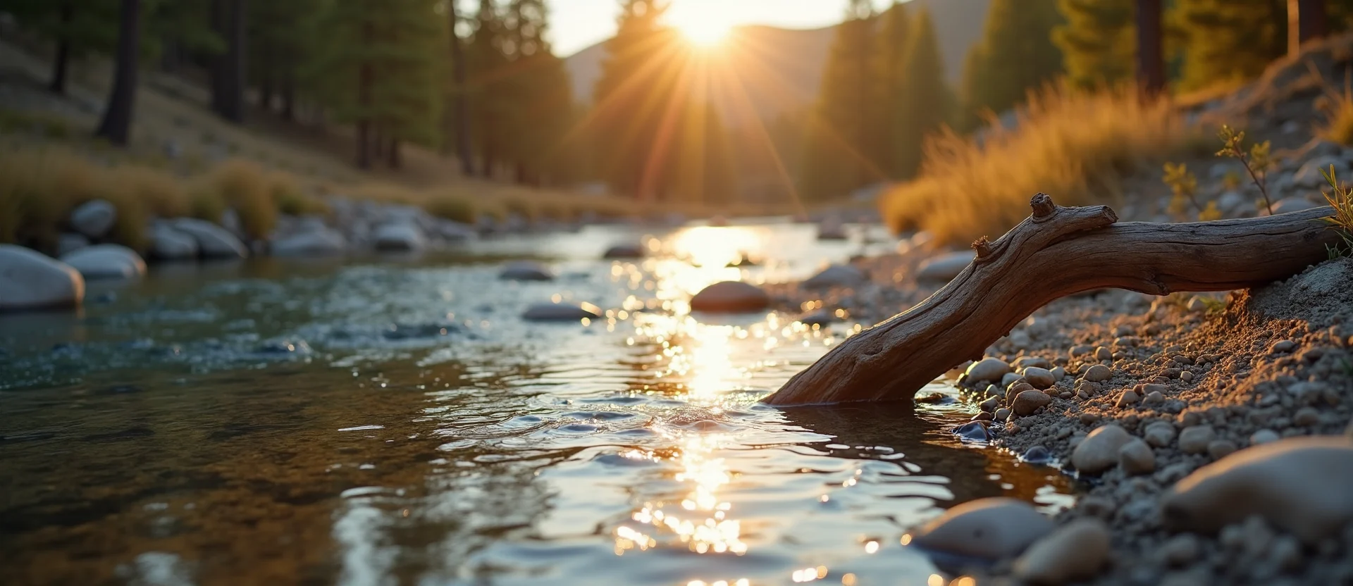 Symbolizing Flow/Cleansing: A local Ponderosa Pine clear cold snowmelt stream. - AI Generated