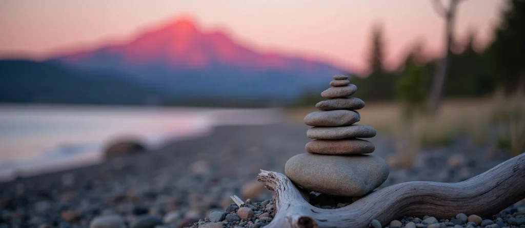 Symbolizing Stability/Peak: A local Quaking Aspen ancient rock cairn. - AI Generated
