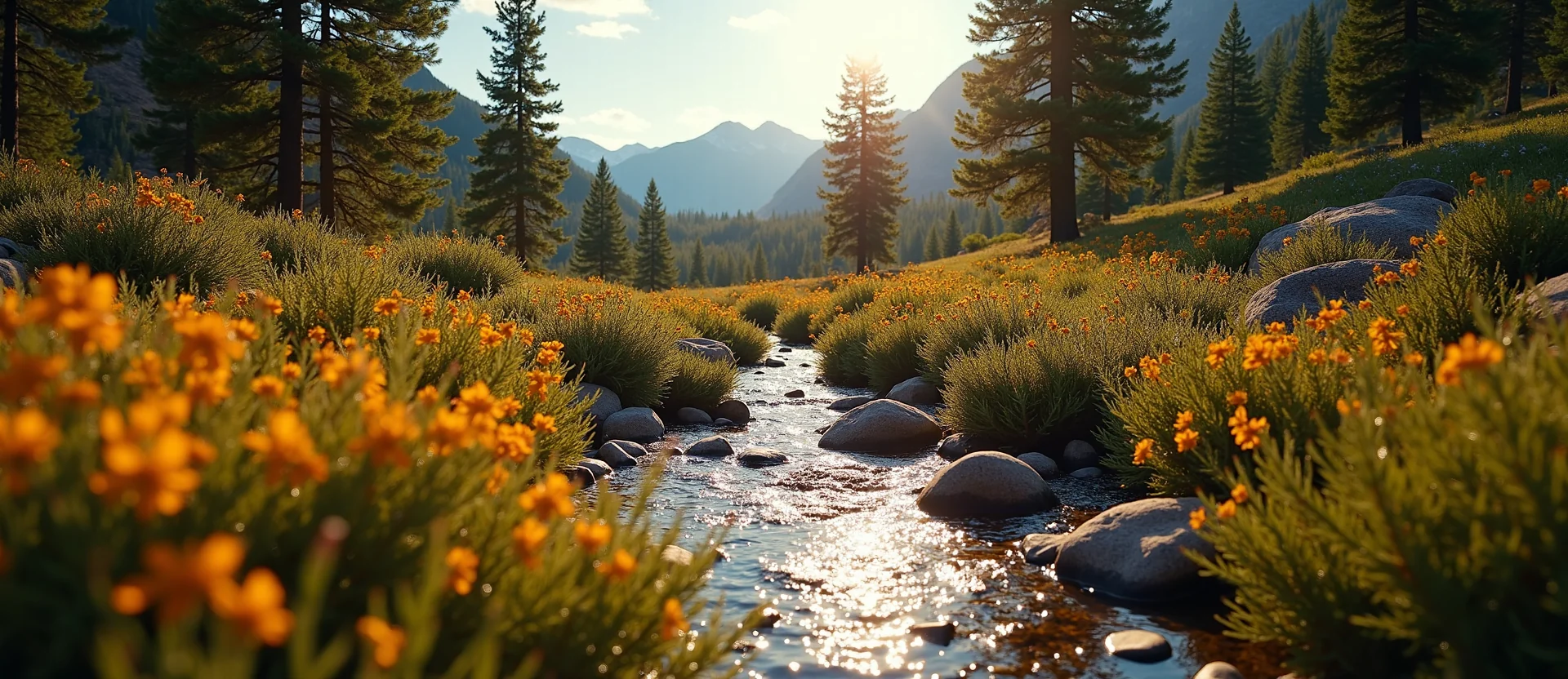 Symbolizing Flow/Cleansing: A local Indian Paintbrush babbling mountain creek. - AI Generated