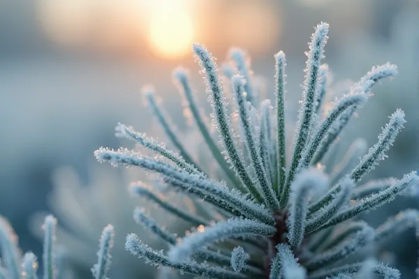 Extreme macro shot of frosted Nevada sagebrush needles in morning mist representing mental clarity and peace.