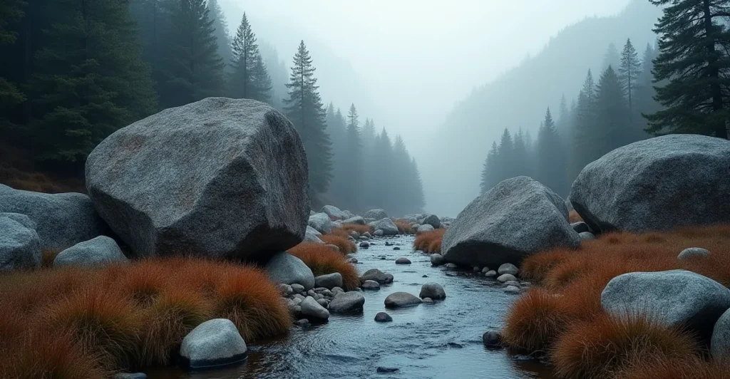 Dramatic low-angle view of massive granite boulders on the Galena Creek trail in Reno, symbolizing the immovable foundation of long-term sobriety.