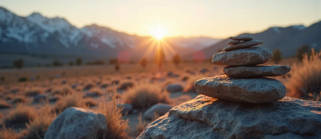 Symbolizing Stability/Peak: A local Sagebrush (Artemisia tridentata) ancient rock cairn. - AI Generated