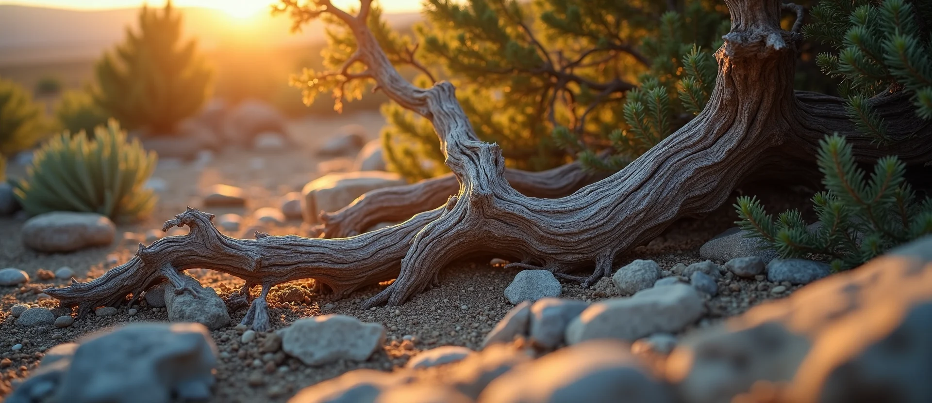 Symbolizing Growth/Resilience: A local Sierra Juniper gnarled juniper roots. - AI Generated