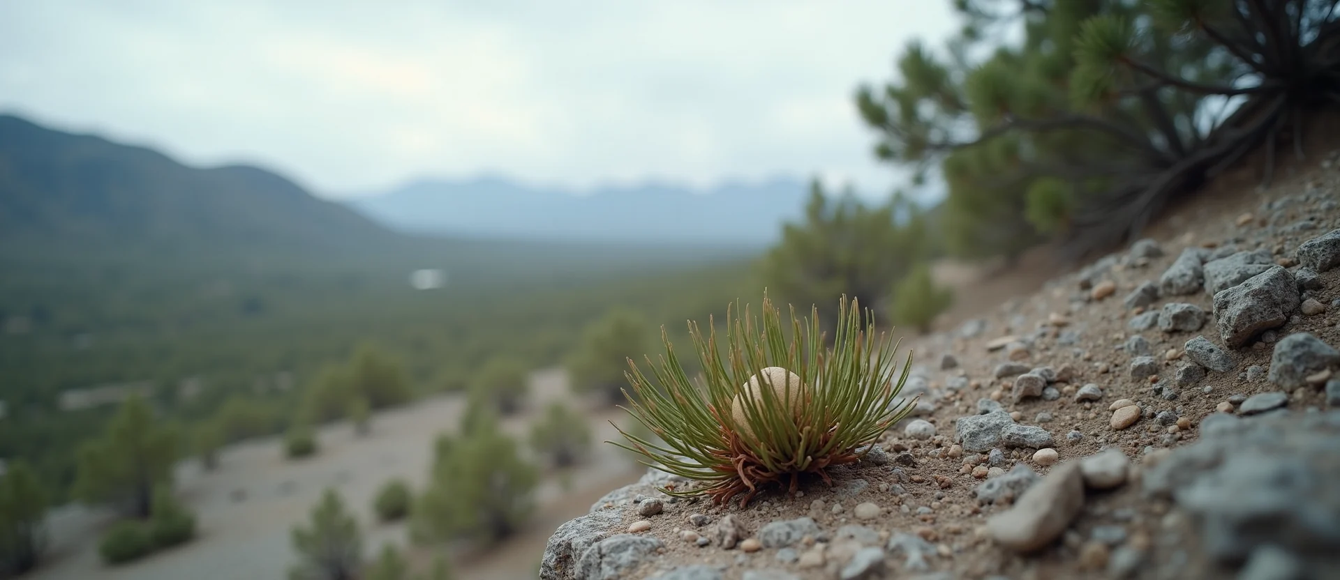 Symbolizing Seed/New Beginning: A local Quaking Aspen single pine seed on dry earth. - AI Generated
