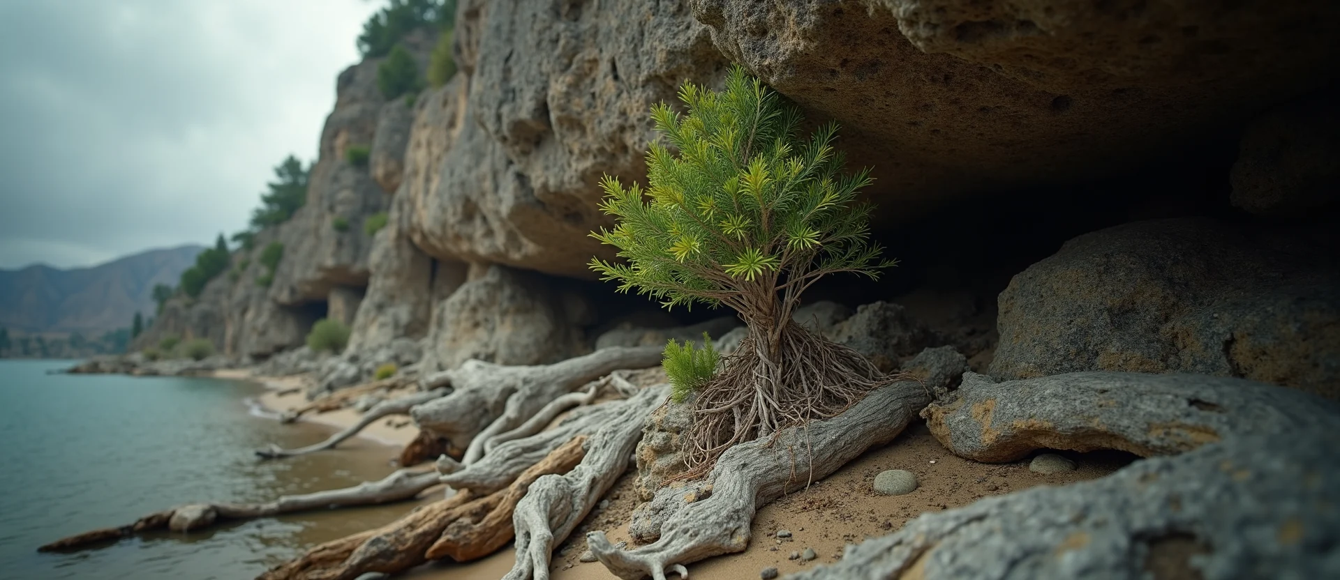 Symbolizing Growth/Resilience: A local Mountain Mahogany tree growing out of a rock cleft. - AI Generated