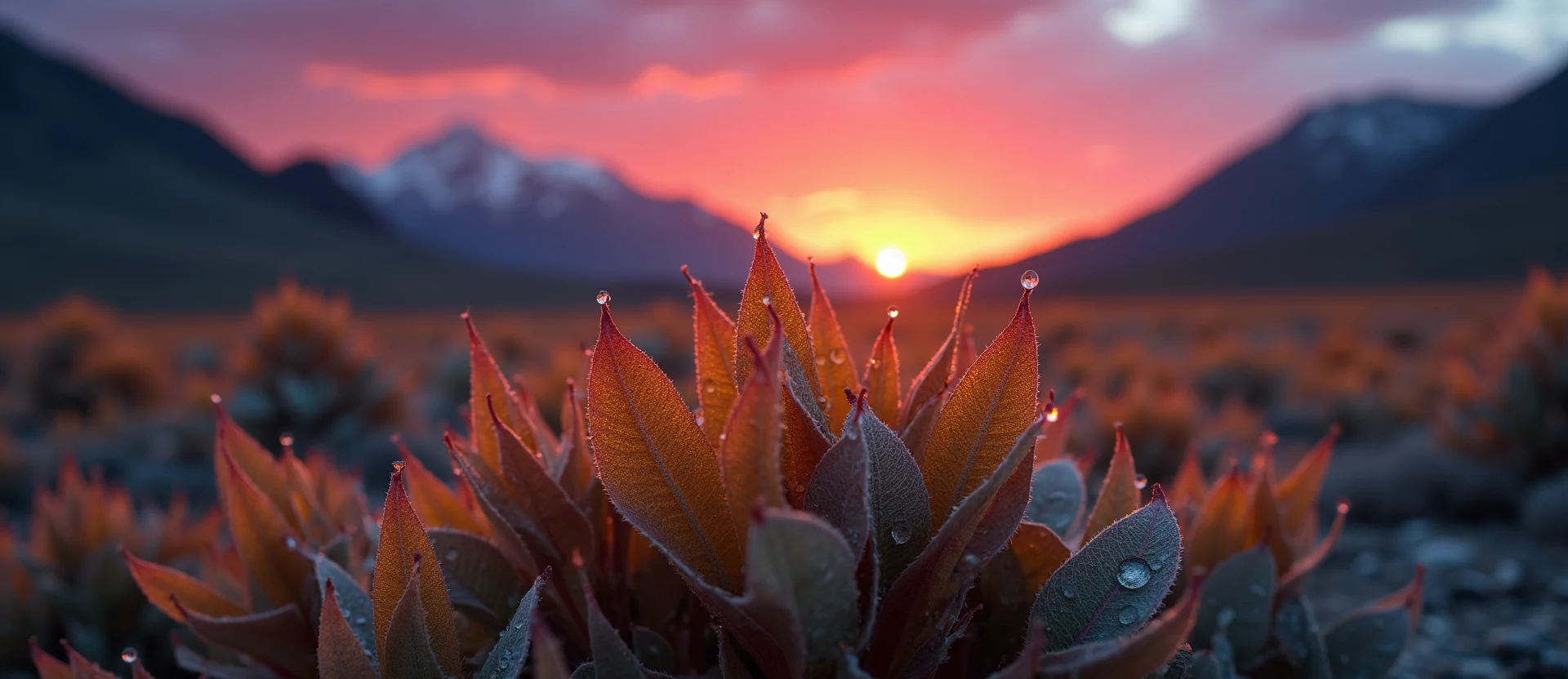 Symbolizing Flow/Cleansing: A local Indian Paintbrush raindrops on desert leaves. - AI Generated