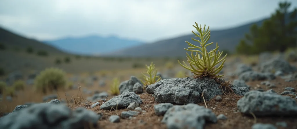 Symbolizing Seed/New Beginning: A local Sierra Juniper sprouting sagebrush seedling. - AI Generated