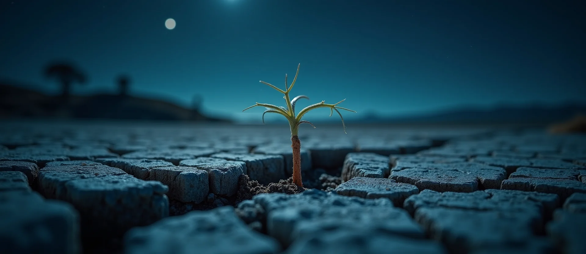 Symbolizing Seed/New Beginning: A local Manzanita shoot emerging from cracked soil. - AI Generated