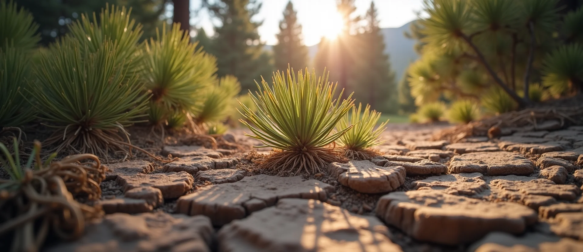 Symbolizing Seed/New Beginning: A local Bitterbrush shoot emerging from cracked soil. - AI Generated