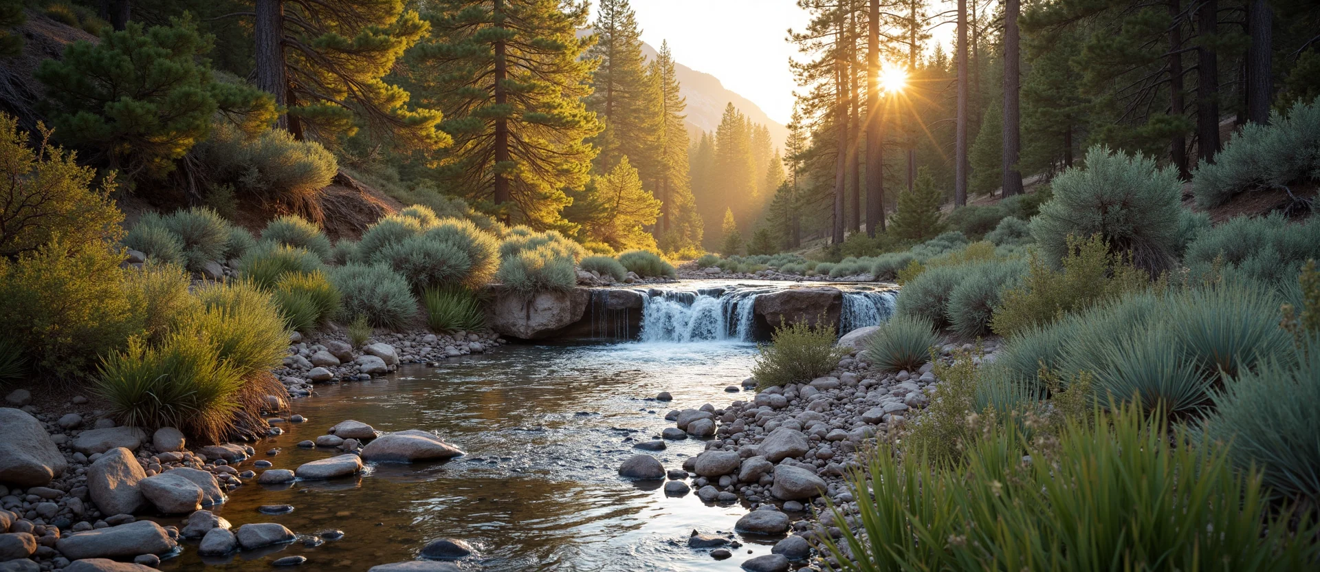 Symbolizing Flow/Cleansing: A local Sagebrush (Artemisia tridentata) hidden small waterfall. - AI Generated
