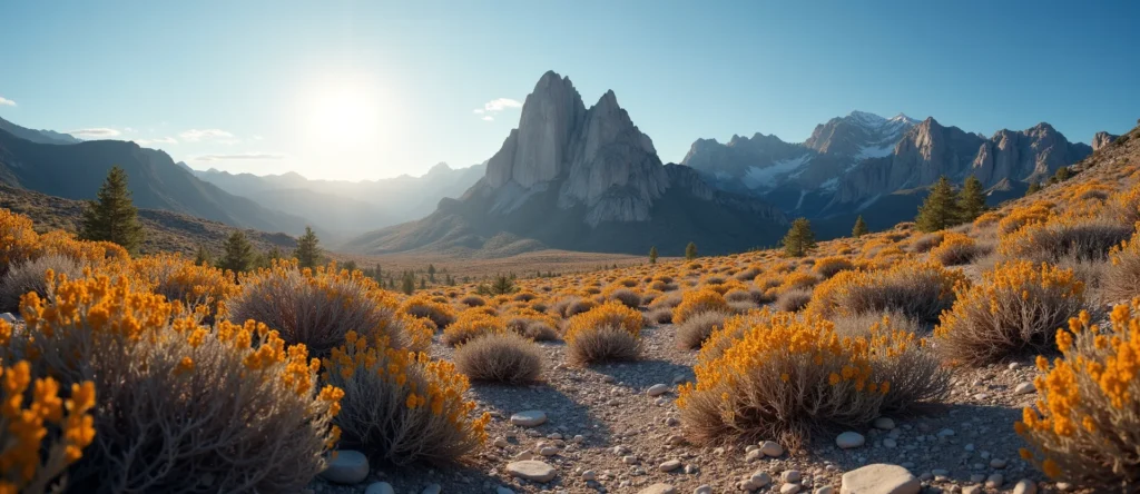 Symbolizing Stability/Peak: A local Indian Paintbrush jagged granite peak. - AI Generated