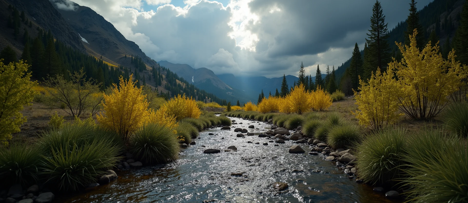 Symbolizing Flow/Cleansing: A local Mountain Mahogany babbling mountain creek. - AI Generated