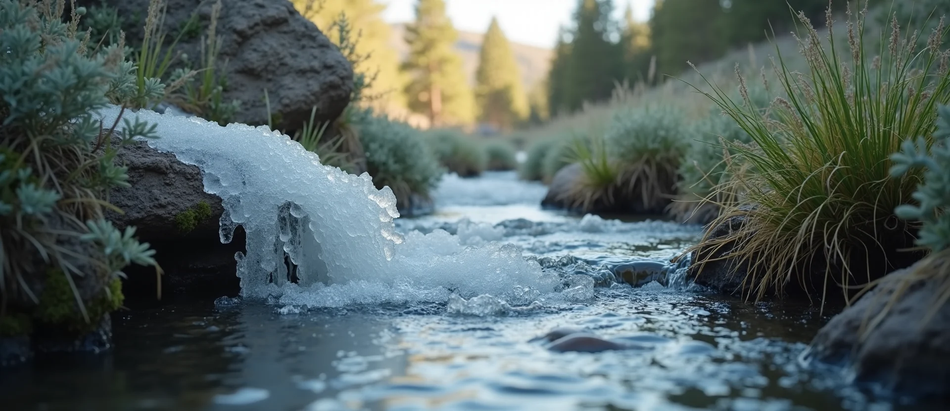 Symbolizing Flow/Cleansing: A local Rabbitbrush hidden small waterfall. - AI Generated
