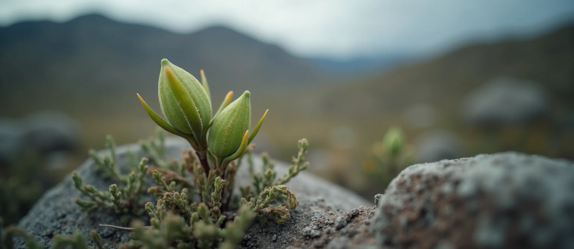 Symbolizing Seed/New Beginning: A local Indian Paintbrush new green bud on a branch. - AI Generated