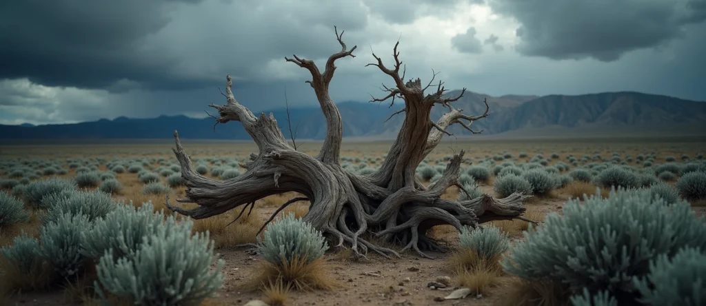 Symbolizing Growth/Resilience: A local Rabbitbrush gnarled juniper roots. - AI Generated