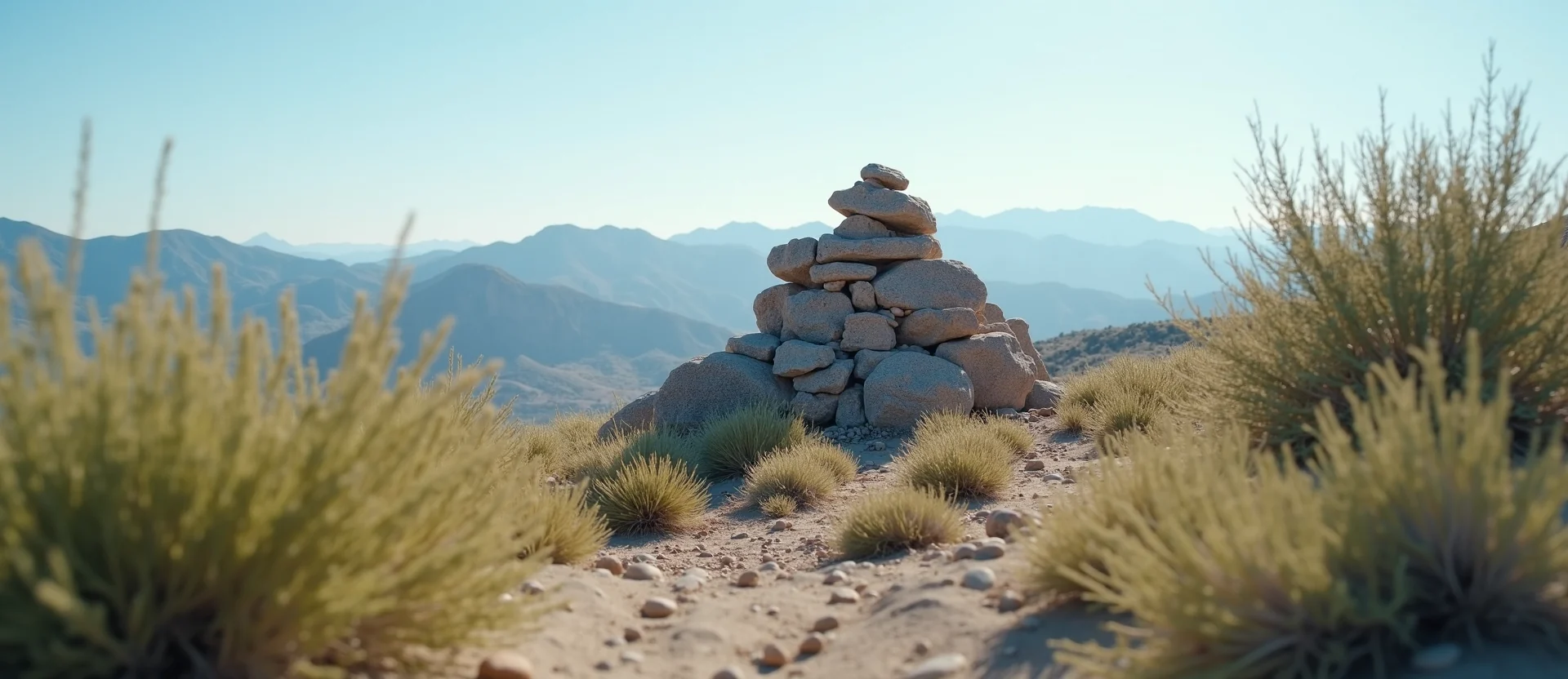 Symbolizing Stability/Peak: A local Rabbitbrush ancient rock cairn. - AI Generated