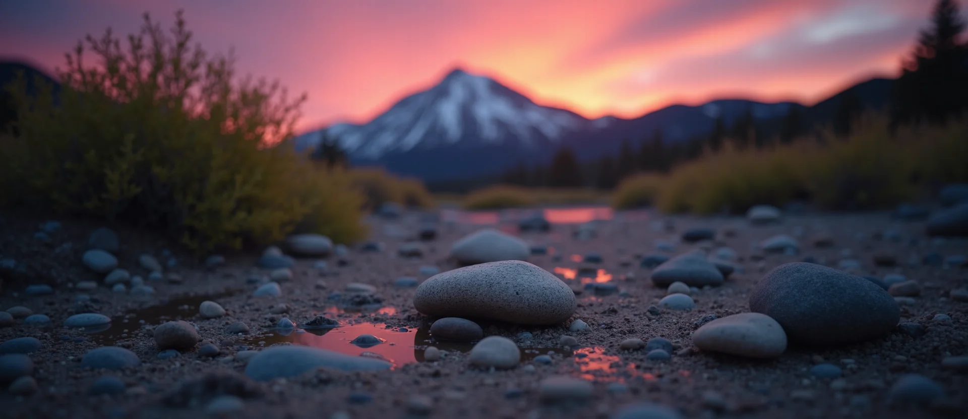 Symbolizing Flow/Cleansing: A local Rabbitbrush smooth Truckee river stones. - AI Generated