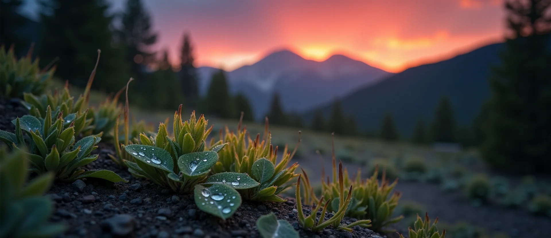 Symbolizing Flow/Cleansing: A local Ponderosa Pine raindrops on desert leaves. - AI Generated