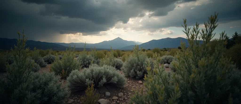 Symbolizing Stability/Peak: A local Sagebrush (Artemisia tridentata) distant Sierra horizon. - AI Generated