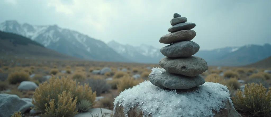 Symbolizing Stability/Peak: A local Indian Paintbrush ancient rock cairn. - AI Generated