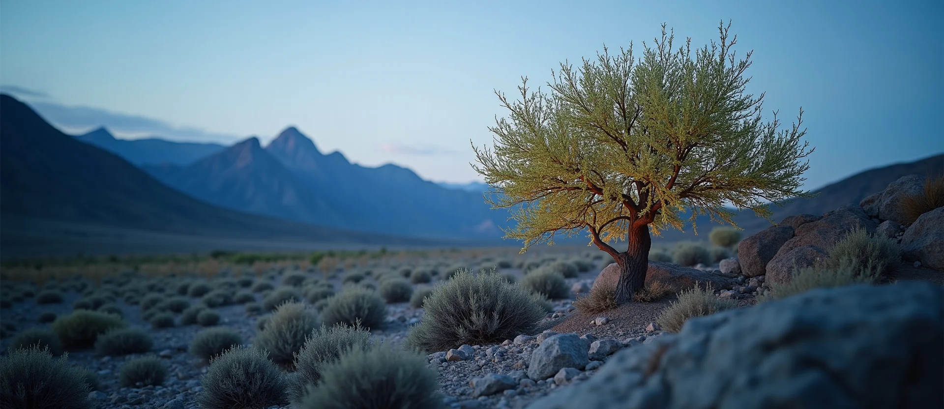 Symbolizing Growth/Resilience: A local Rabbitbrush tree growing out of a rock cleft. - AI Generated