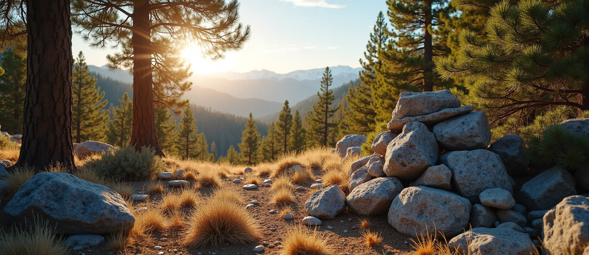 Symbolizing Stability/Peak: A local Ponderosa Pine ancient rock cairn. - AI Generated