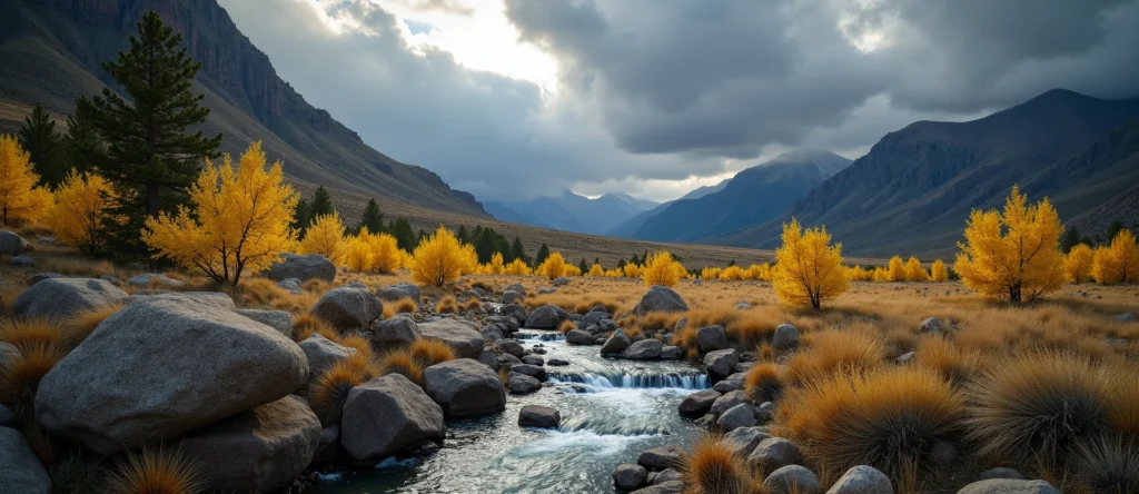 Symbolizing Flow/Cleansing: A local Rabbitbrush hidden small waterfall. - AI Generated