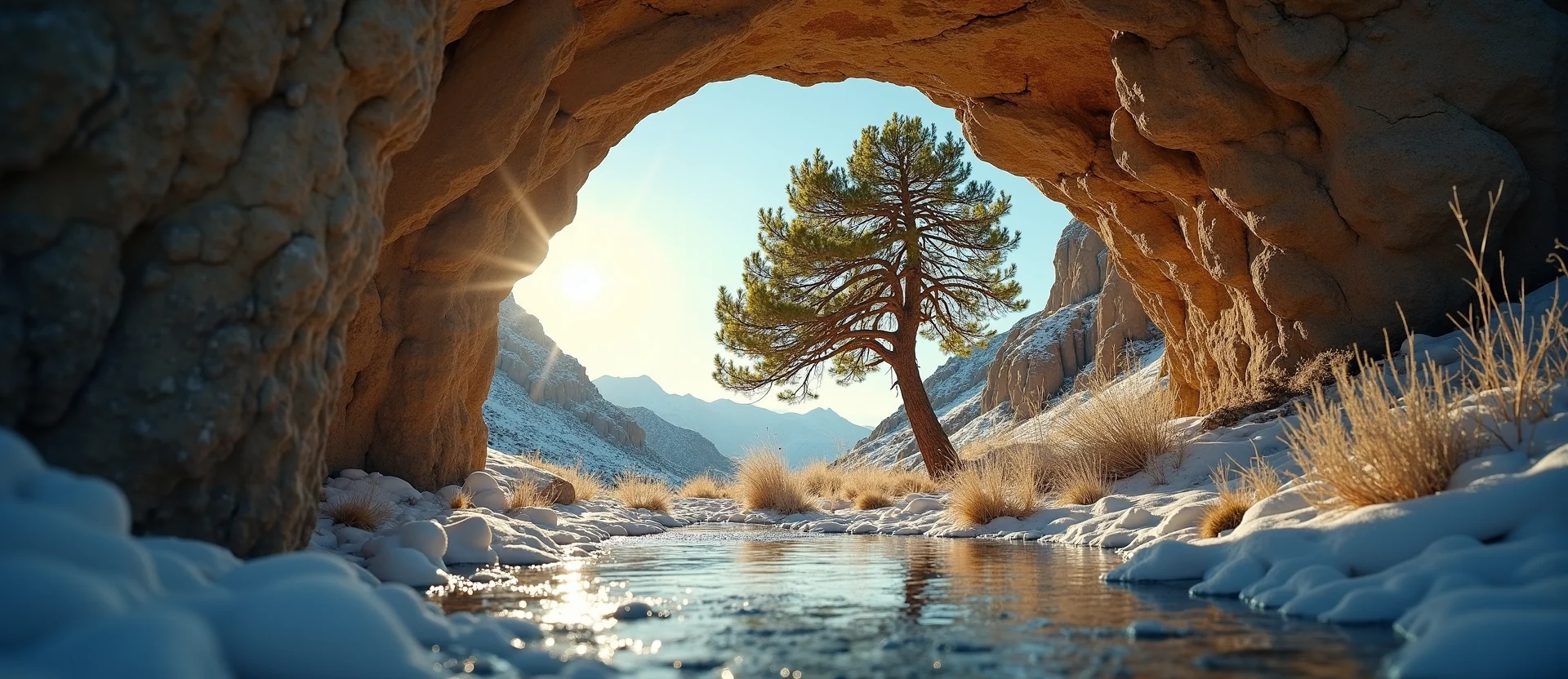 Symbolizing Growth/Resilience: A local Rabbitbrush tree growing out of a rock cleft. - AI Generated