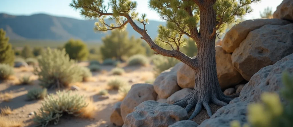 Symbolizing Growth/Resilience: A local Sagebrush (Artemisia tridentata) tree growing out of a rock cleft. - AI Generated