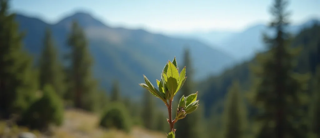 Symbolizing Seed/New Beginning: A local Ponderosa Pine new green bud on a branch. - AI Generated