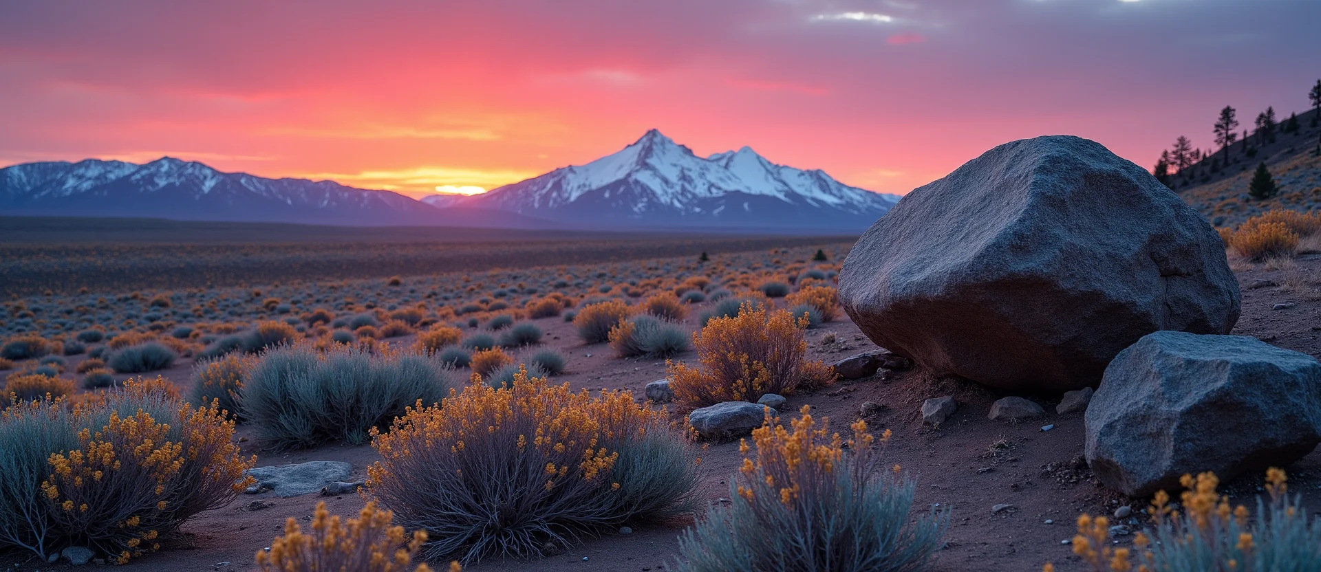 Symbolizing Stability/Peak: A local Indian Paintbrush unshakable boulder. - AI Generated