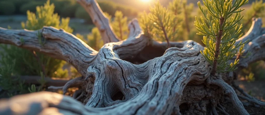 Symbolizing Growth/Resilience: A local Sierra Juniper gnarled juniper roots. - AI Generated