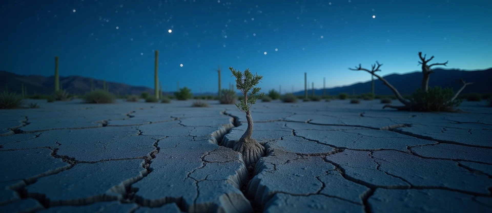 Symbolizing Seed/New Beginning: A local Quaking Aspen shoot emerging from cracked soil. - AI Generated