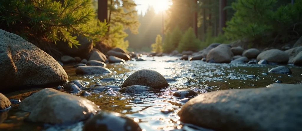 Symbolizing Flow/Cleansing: A local Quaking Aspen smooth Truckee river stones. - AI Generated