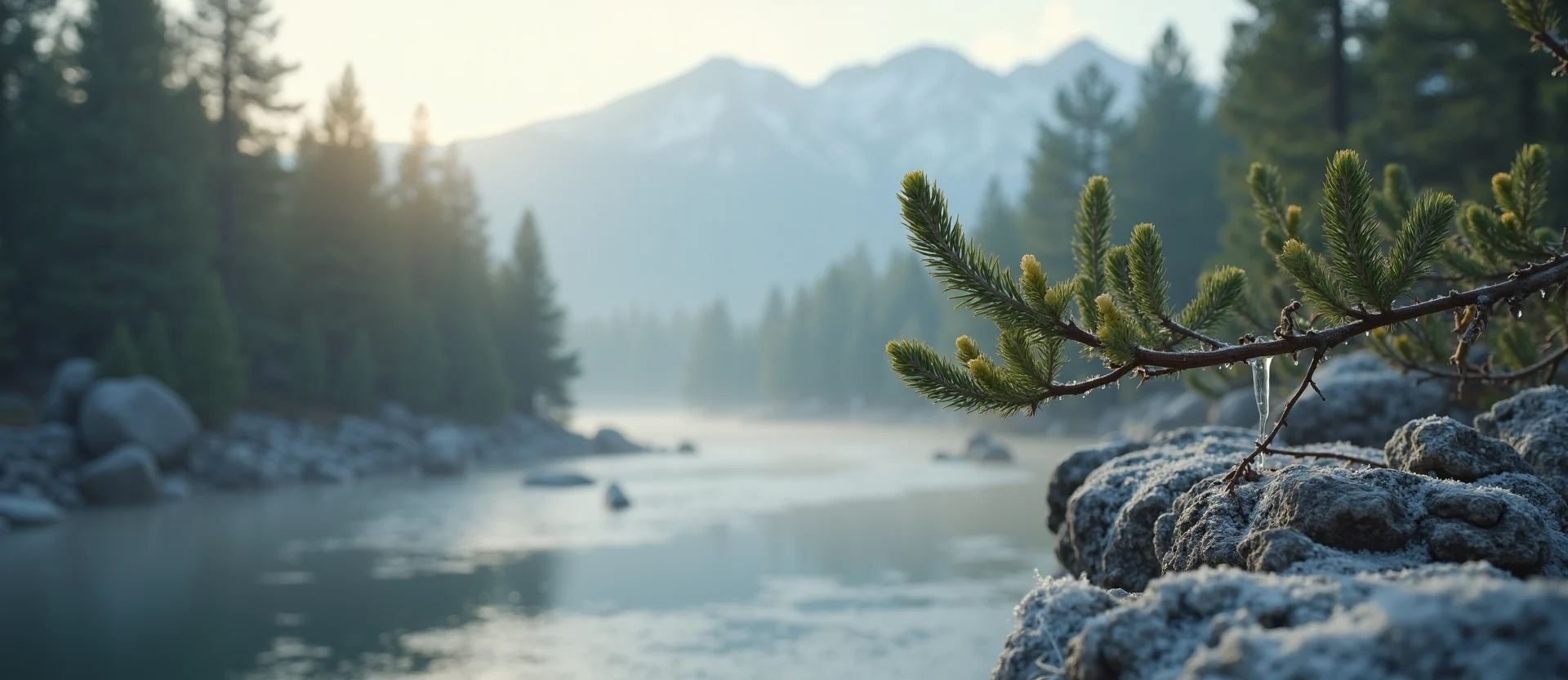 Symbolizing Seed/New Beginning: A local Ponderosa Pine new green bud on a branch. - AI Generated