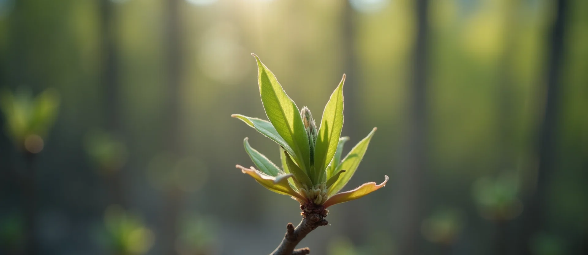 Symbolizing Seed/New Beginning: A local Manzanita new green bud on a branch. - AI Generated