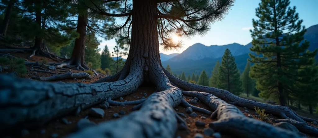 Symbolizing Growth/Resilience: A local Ponderosa Pine gnarled juniper roots. - AI Generated