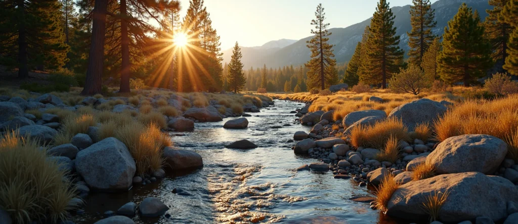 Symbolizing Flow/Cleansing: A local Sierra Juniper clear cold snowmelt stream. - AI Generated