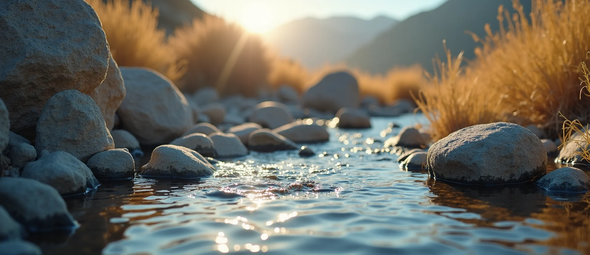 Symbolizing Flow/Cleansing: A local Desert Peach clear cold snowmelt stream. - AI Generated