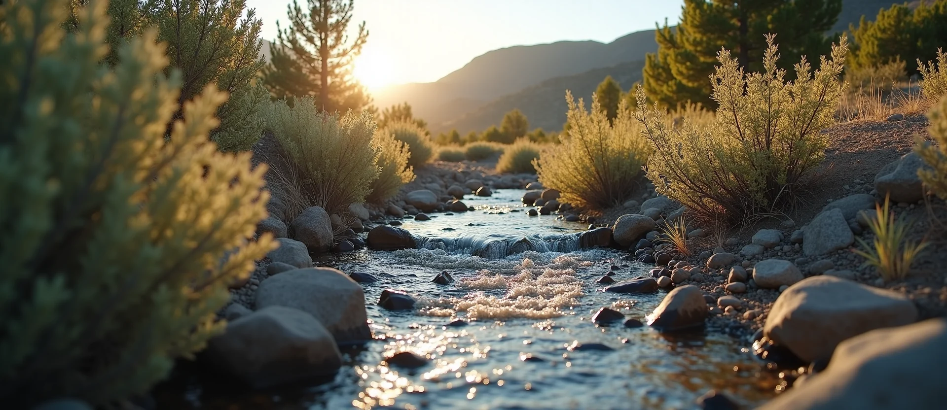 Symbolizing Flow/Cleansing: A local Sagebrush (Artemisia tridentata) hidden small waterfall. - AI Generated