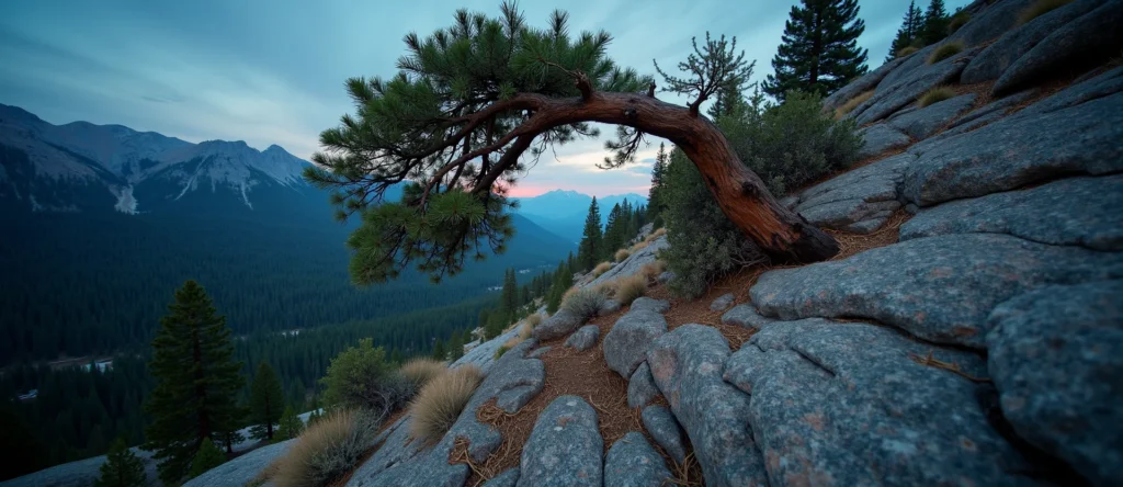 Symbolizing Growth/Resilience: A local Mountain Mahogany tree growing out of a rock cleft. - AI Generated