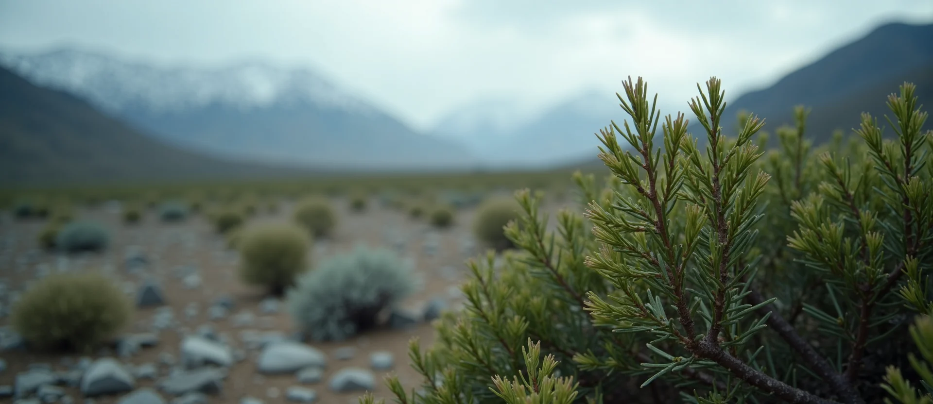 Symbolizing Flow/Cleansing: A local Bitterbrush raindrops on desert leaves. - AI Generated