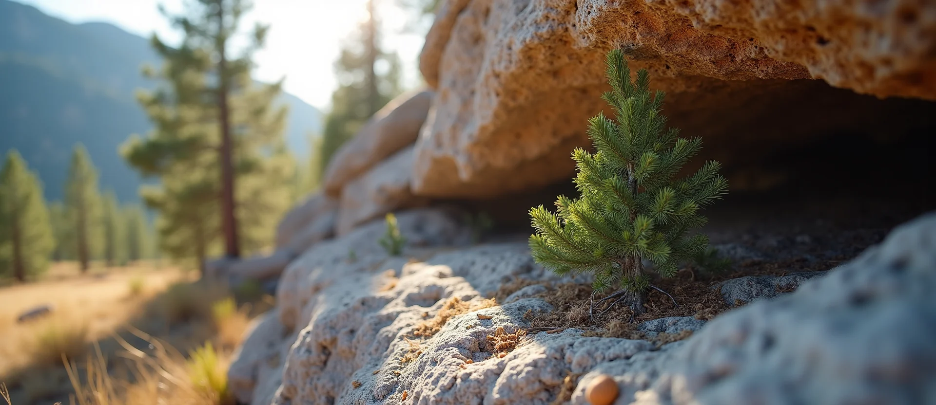 Symbolizing Growth/Resilience: A local Ponderosa Pine tree growing out of a rock cleft. - AI Generated