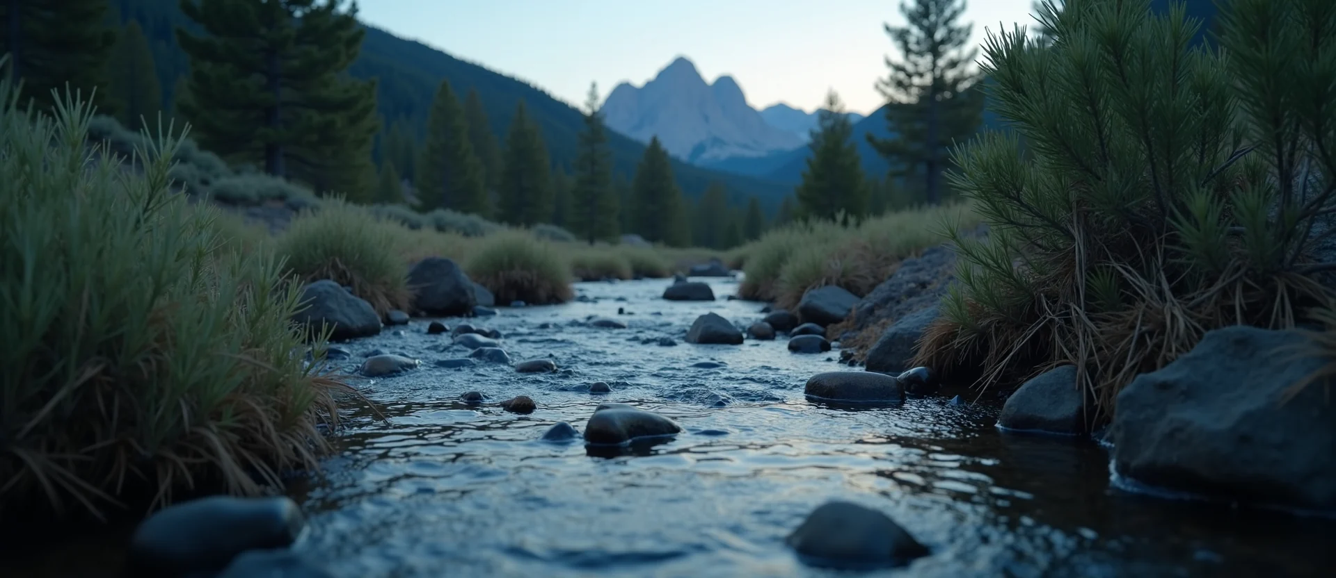 Symbolizing Flow/Cleansing: A local Desert Peach clear cold snowmelt stream. - AI Generated