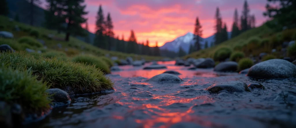Symbolizing Flow/Cleansing: A local Sierra Juniper babbling mountain creek. - AI Generated