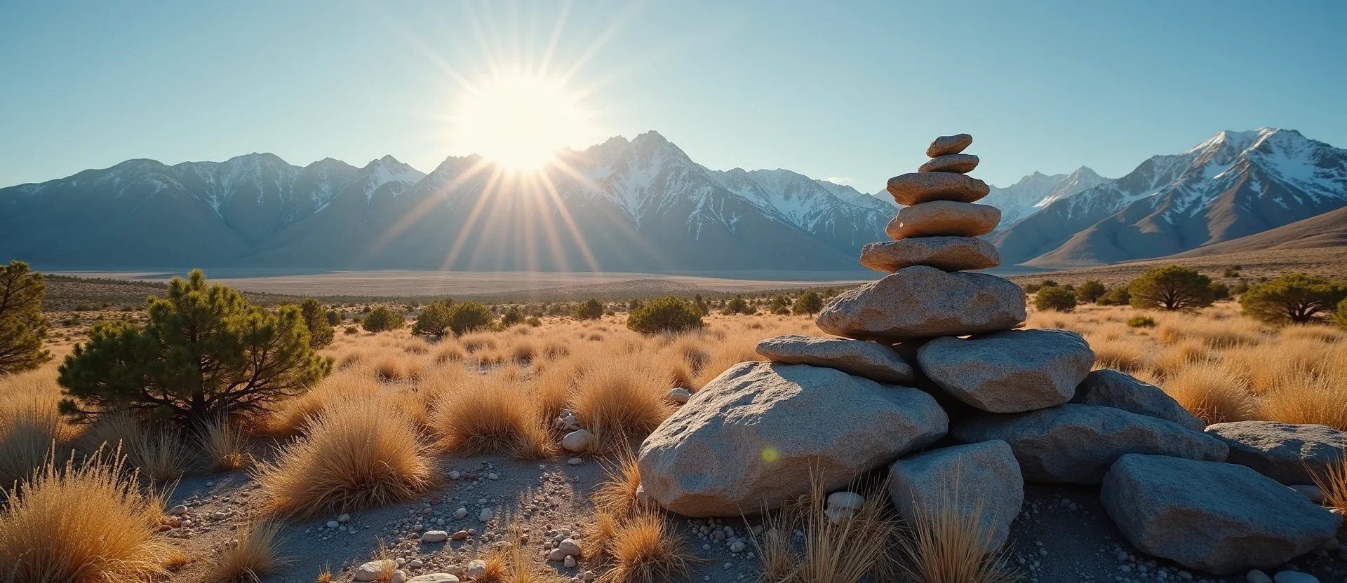 Symbolizing Stability/Peak: A local Desert Peach ancient rock cairn. - AI Generated
