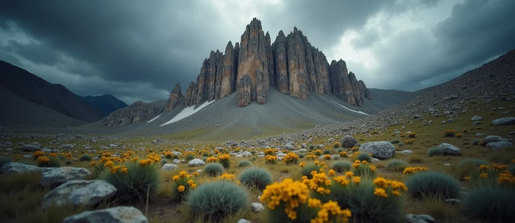 Symbolizing Stability/Peak: A local Indian Paintbrush jagged granite peak. - AI Generated