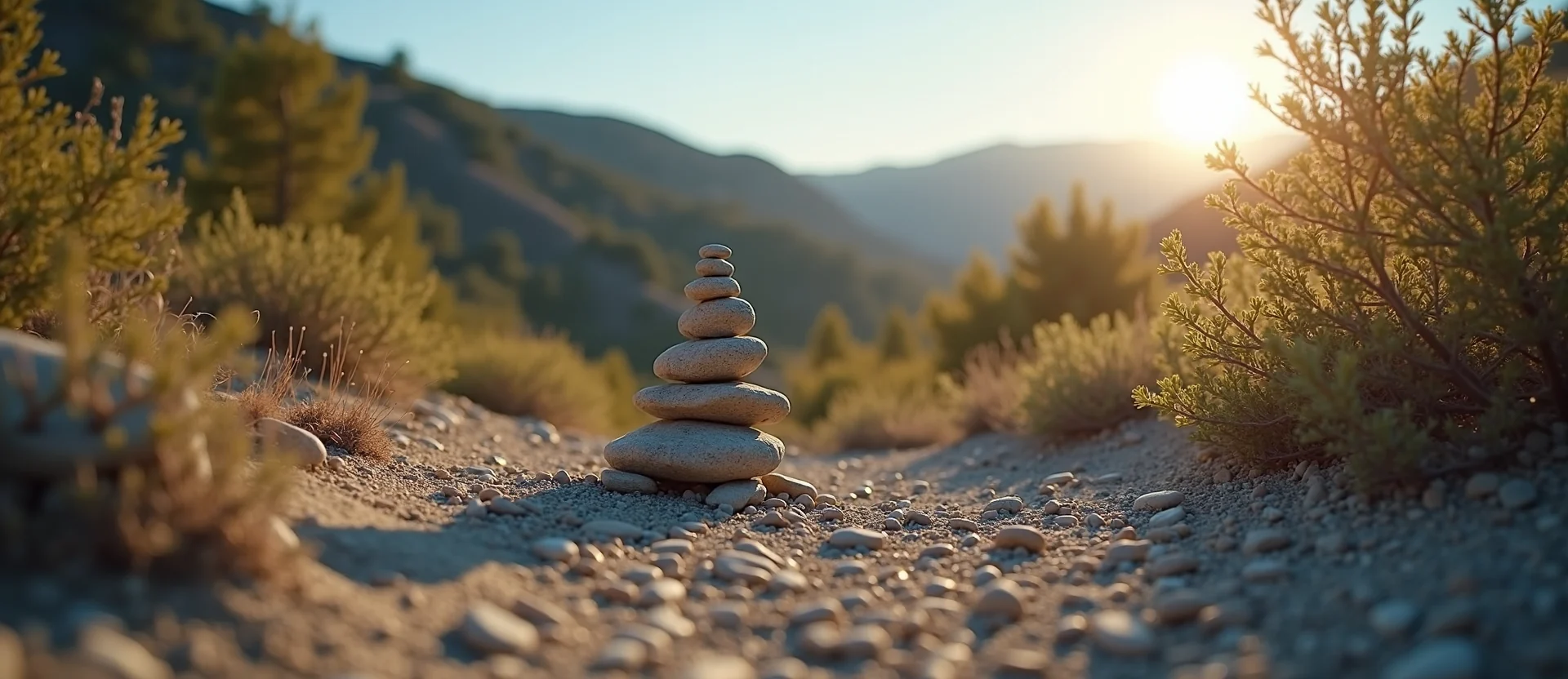 Symbolizing Stability/Peak: A local Manzanita ancient rock cairn. - AI Generated
